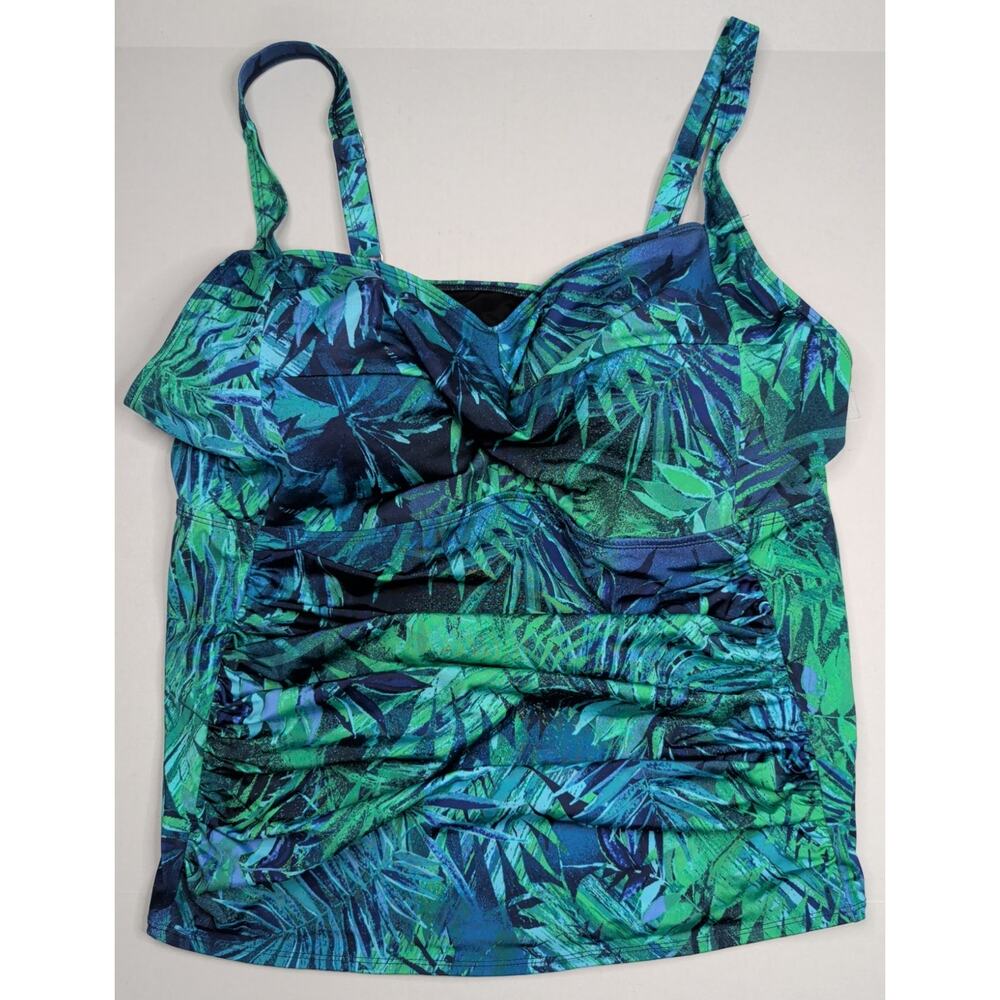 JINXUEER Women's 24W Swimwear Ruched Tummy Control Swimsuit 2 Pc. Tankini Palm - Picture 2 of 9